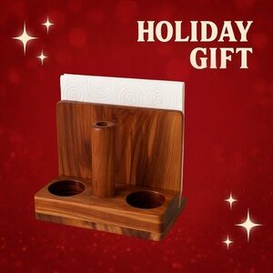 Vintage Napkin & Salt/Pepper Shaker Holder – Rustic Cedar Wood Kitchen Organizer